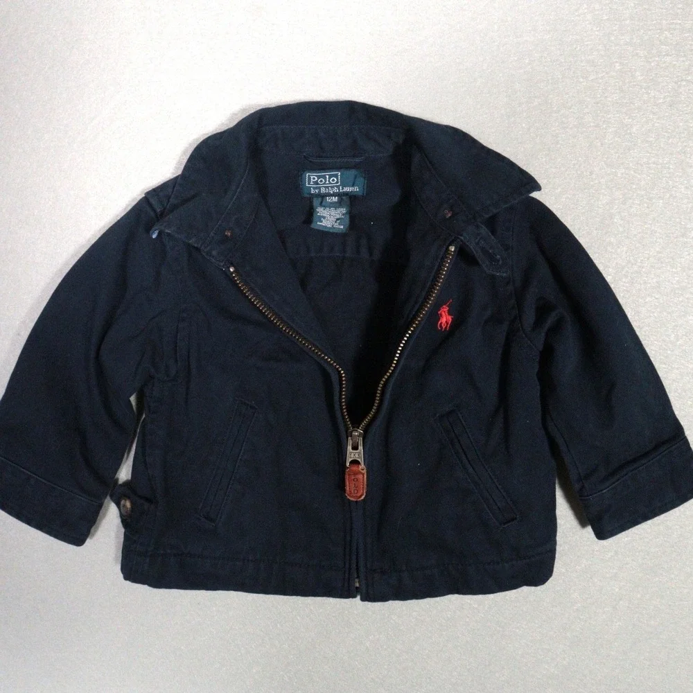 Polo Ralph Lauren Harrington Jacket Plaid Collar Classic Preppy Navy Baby 12M